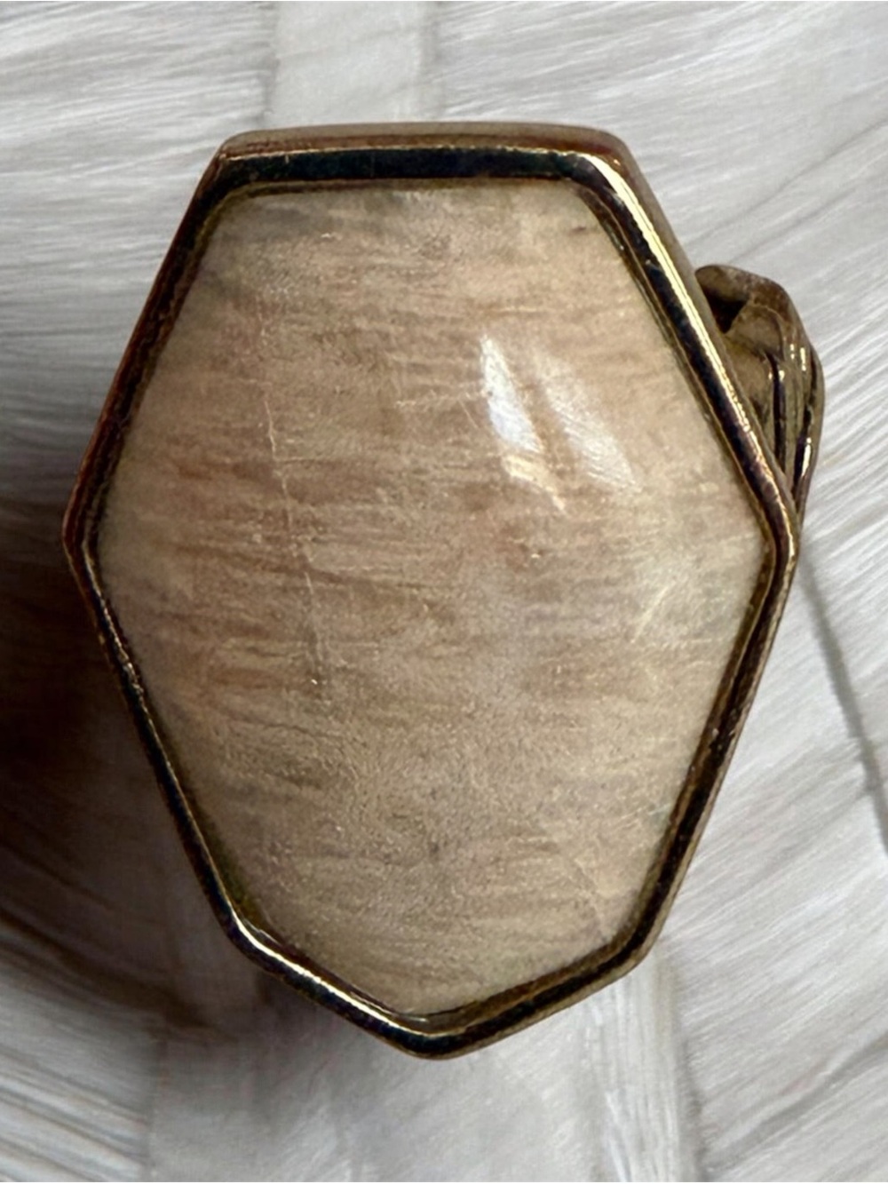 Studio Barse Gold-Tone Hexagon Ring with Beige Stone